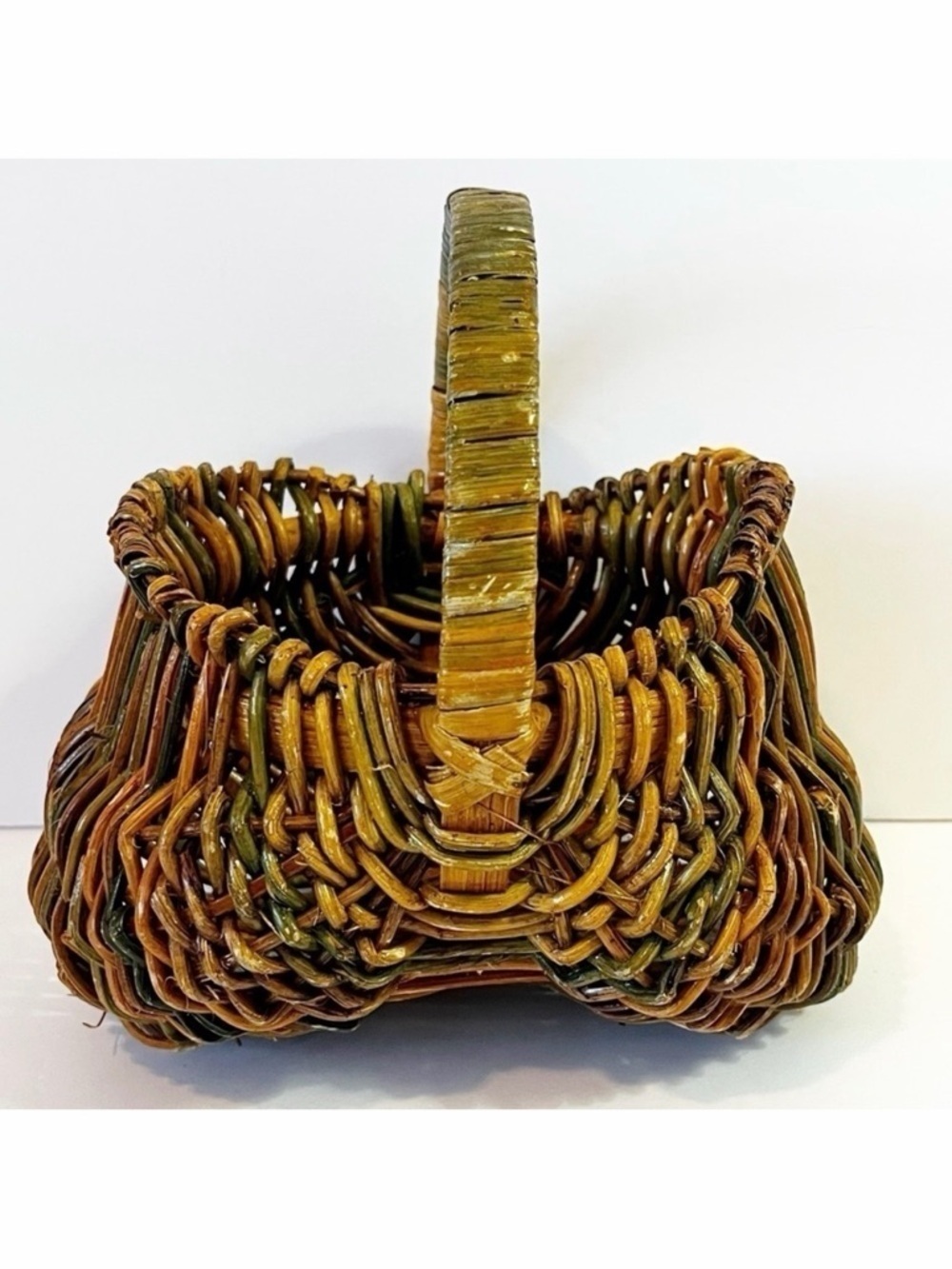 Buttocks Egg Gathering Basket Handmade Small Childs Farmhouse Striped Colorful